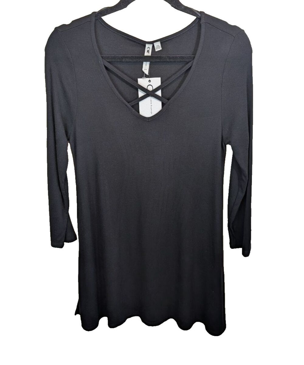 Cable & Gauge Tunic Top Criss Cross Side Slits Soft Cozy Boho Beachy Medium
